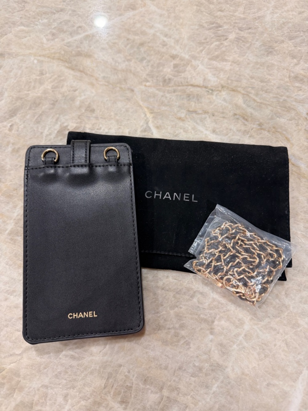 CHANEL Black Quilted crossbody Phone Case with Gold Chain Accent - Picture 2 of 2
